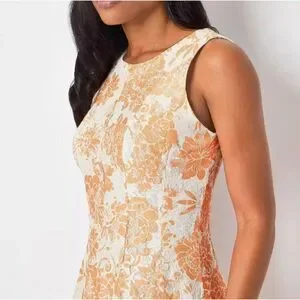 Danny & Nicole Dresses | Lacy Coral Floral Sz 4 Church Office Lined Fit & Flare Midi Dress Danny & Nicole | Color: Orange/White | Size: 4 |